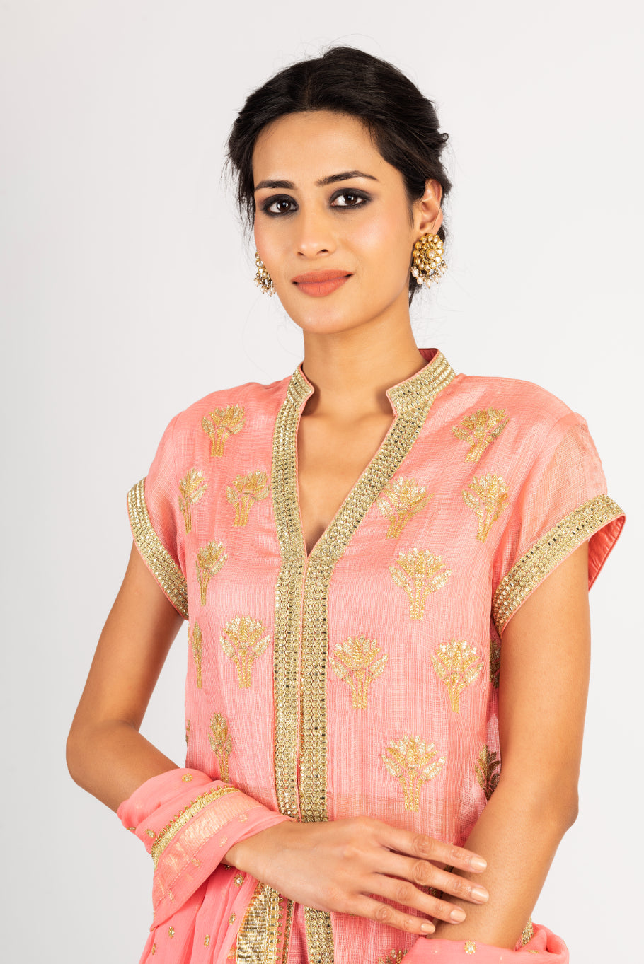 Kota Silk Long Tunic Embroidered Lehenga and Chiffon Dupatta