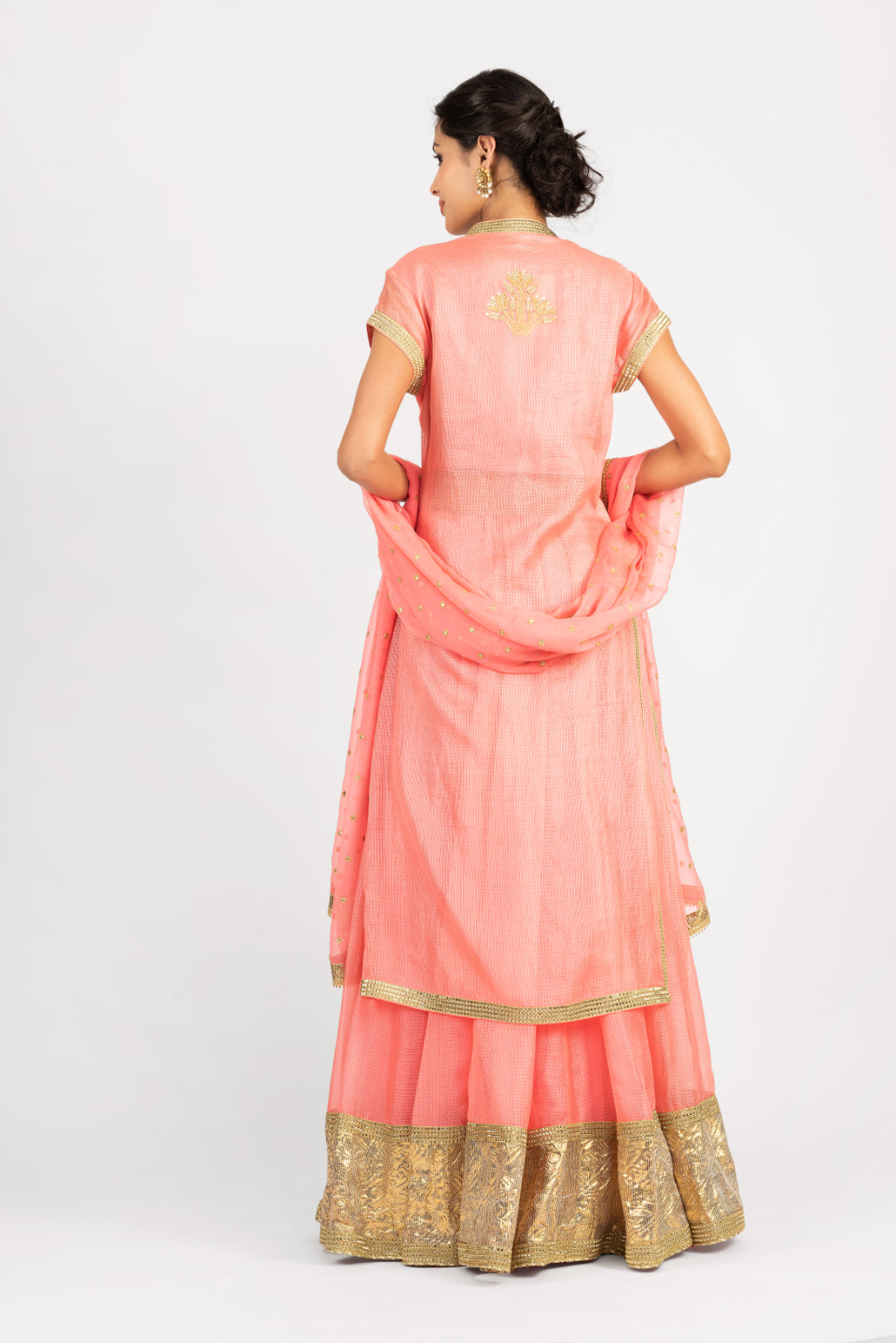 Kota Silk Long Tunic Embroidered Lehenga and Chiffon Dupatta