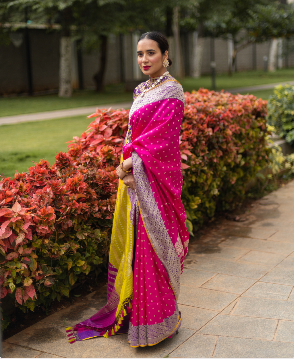 Banarasi Silk Chaar Rang (4-colour) Palla with Zari Buti Saree