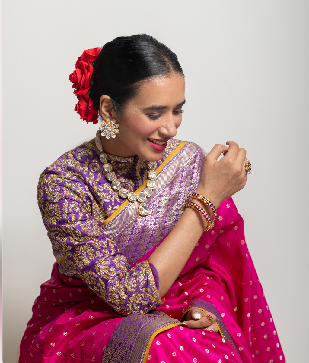 Banarasi Silk Chaar Rang (4-colour) Palla with Zari Buti Saree