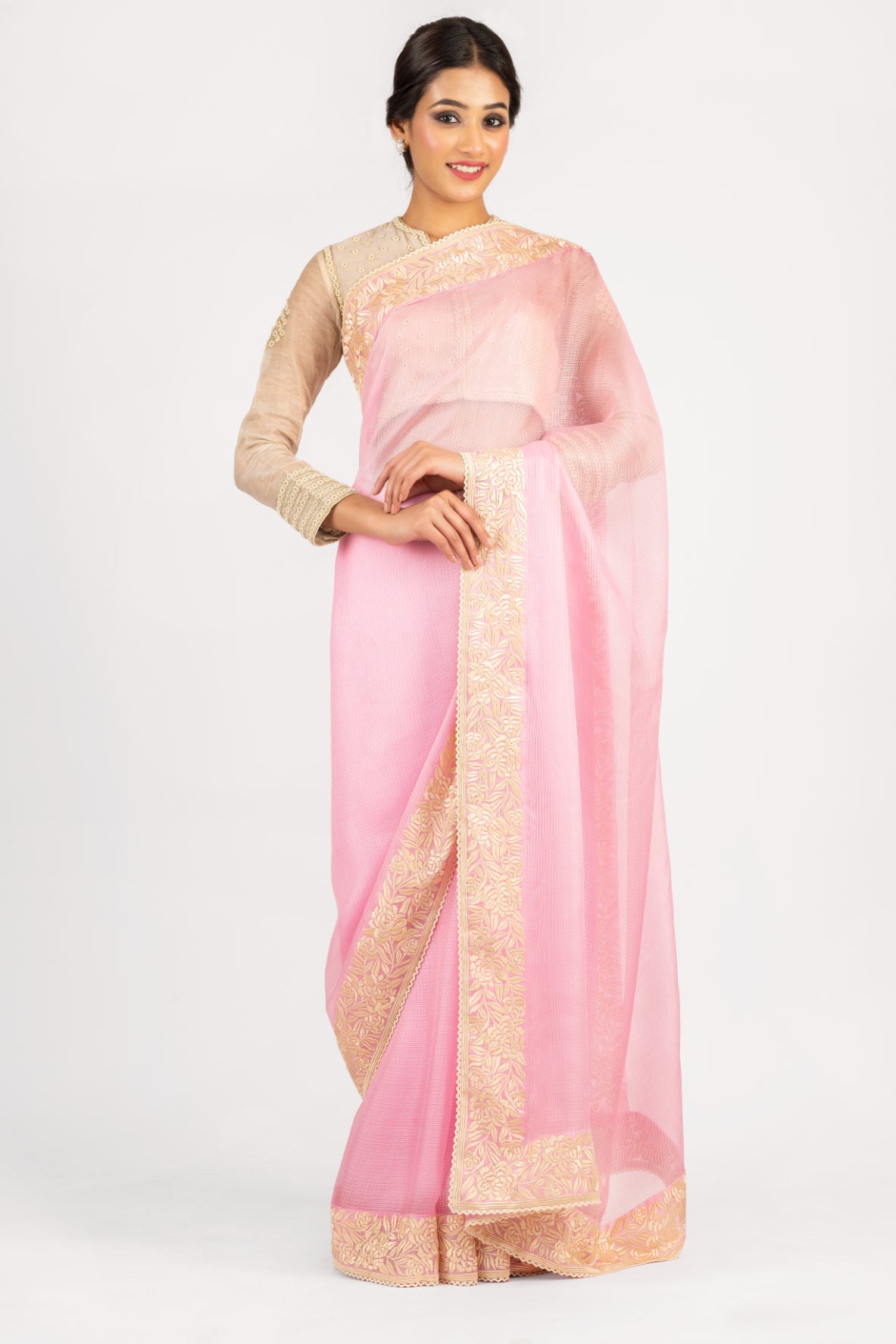 Kota Silk Rosella Resham Border Embroidery Saree