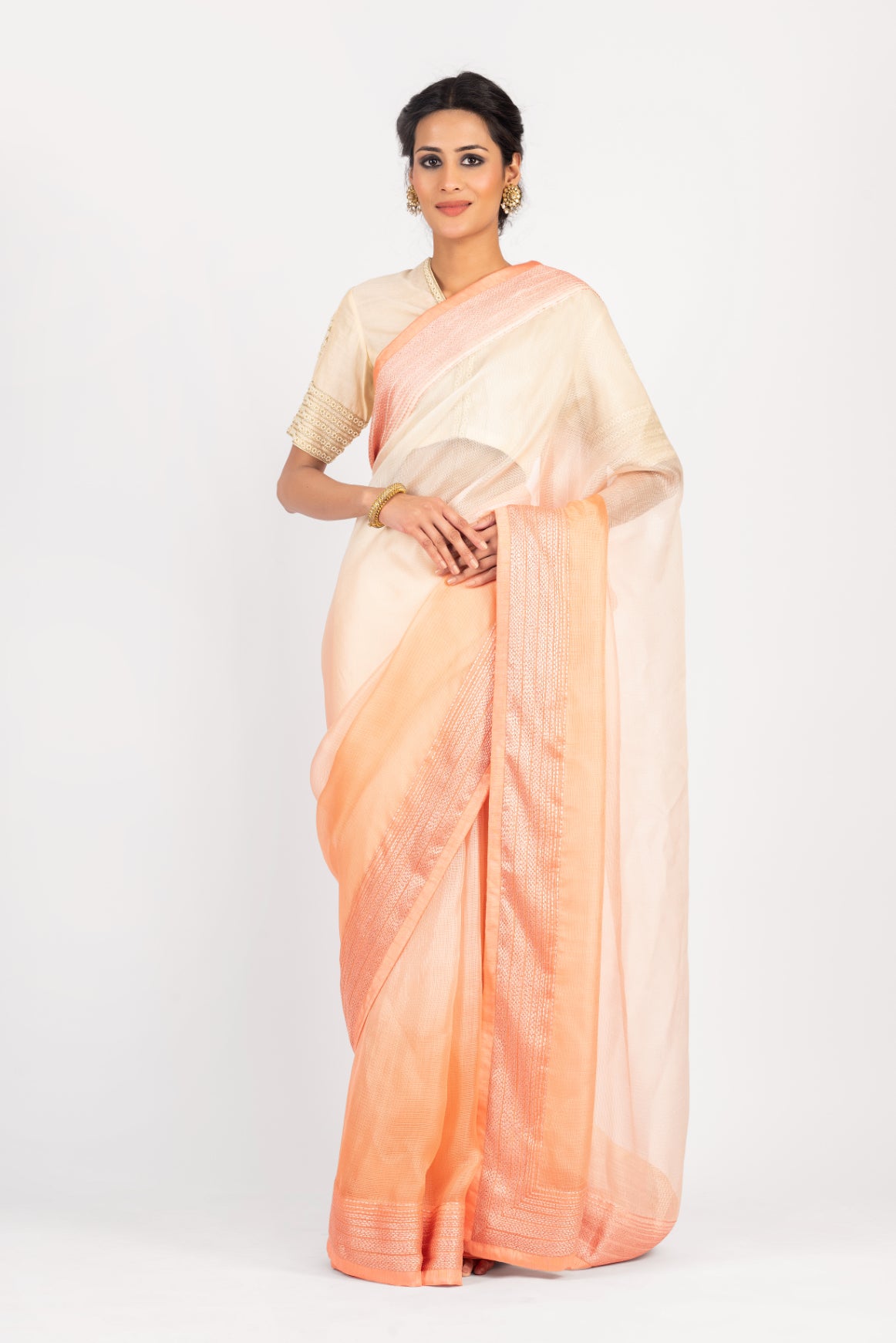 Kota Silk 3 Shade Ombre Saree with Embroidered Chawal Tanka Border