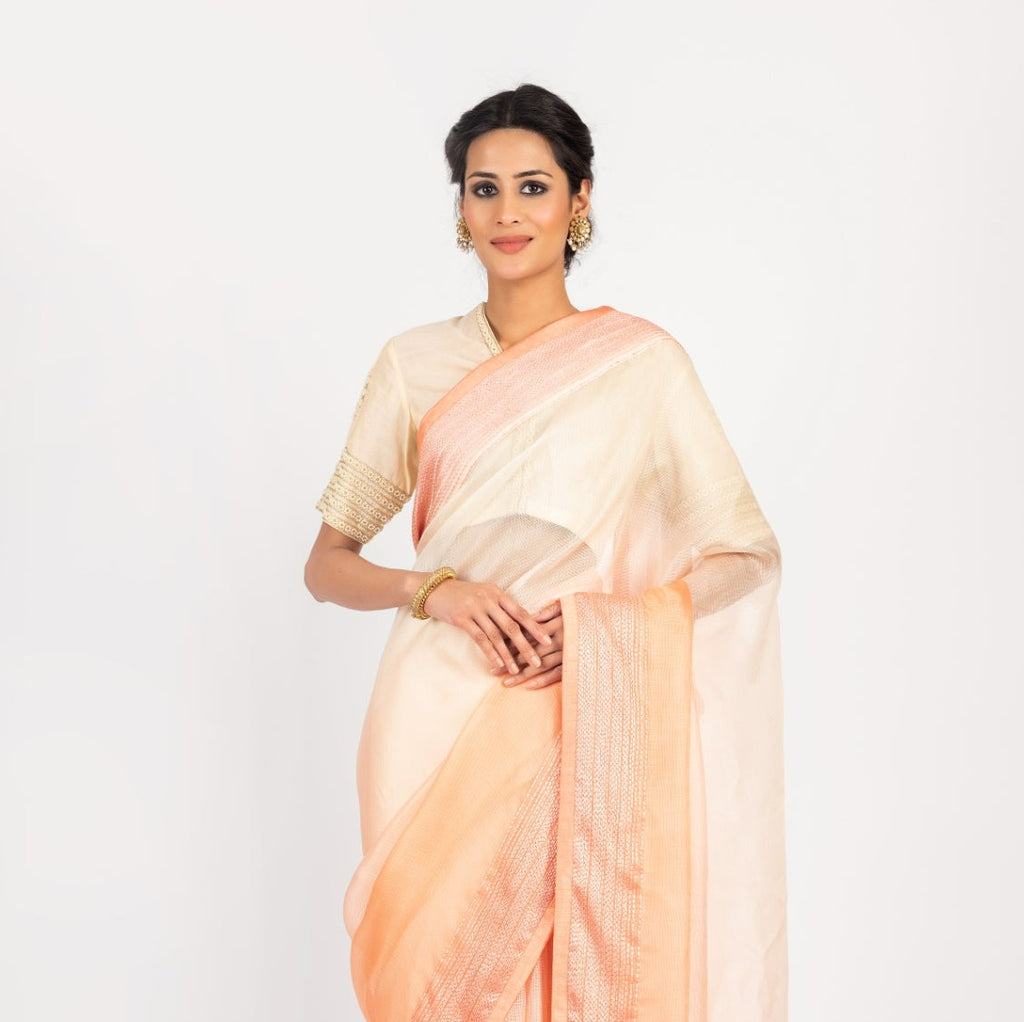 Kota Silk 3 Shade Ombre Saree with Embroidered Chawal Tanka Border