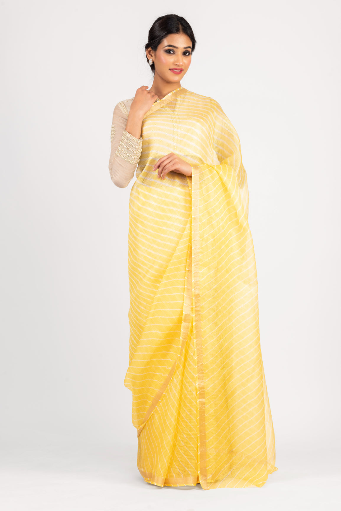 Yellow Saree in Cotton Leheriya