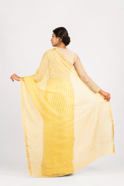 Yellow & white leheriya saree with gota patti border on pallu - Knotty  Knitters