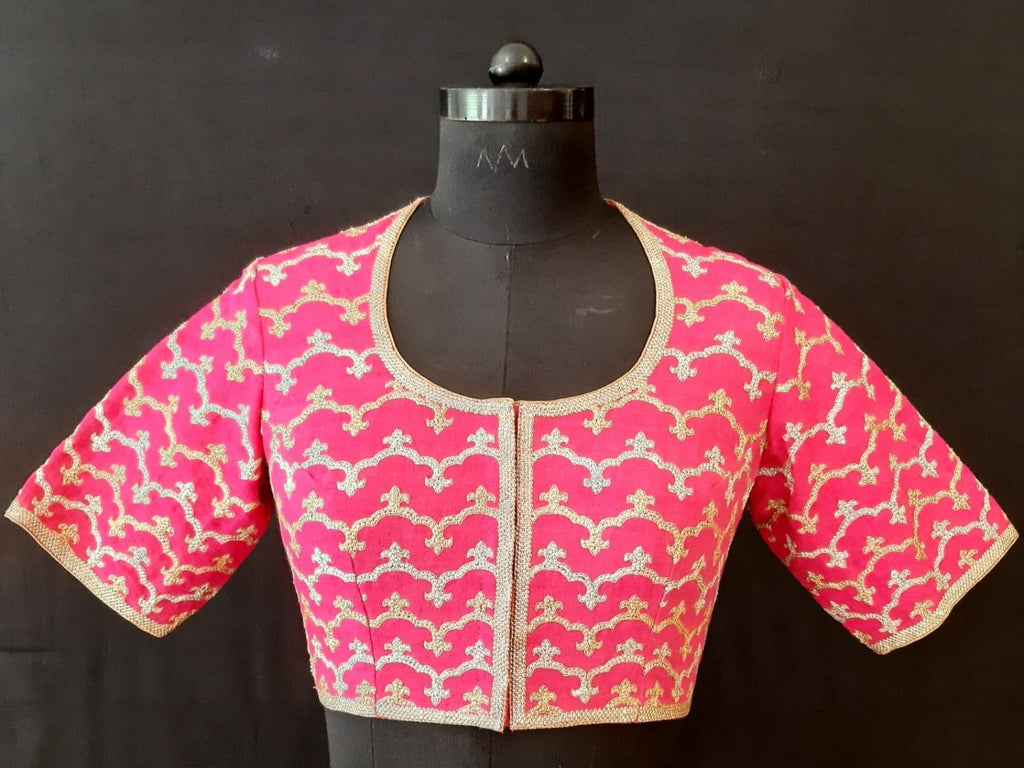 Dupion Silk Mughal Herringbone Fuchsia Blouse