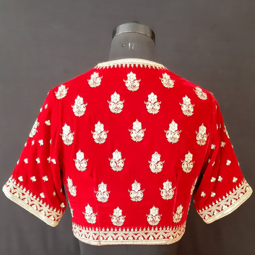 Velvet Dori Embroidery Flower Design Red Blouse