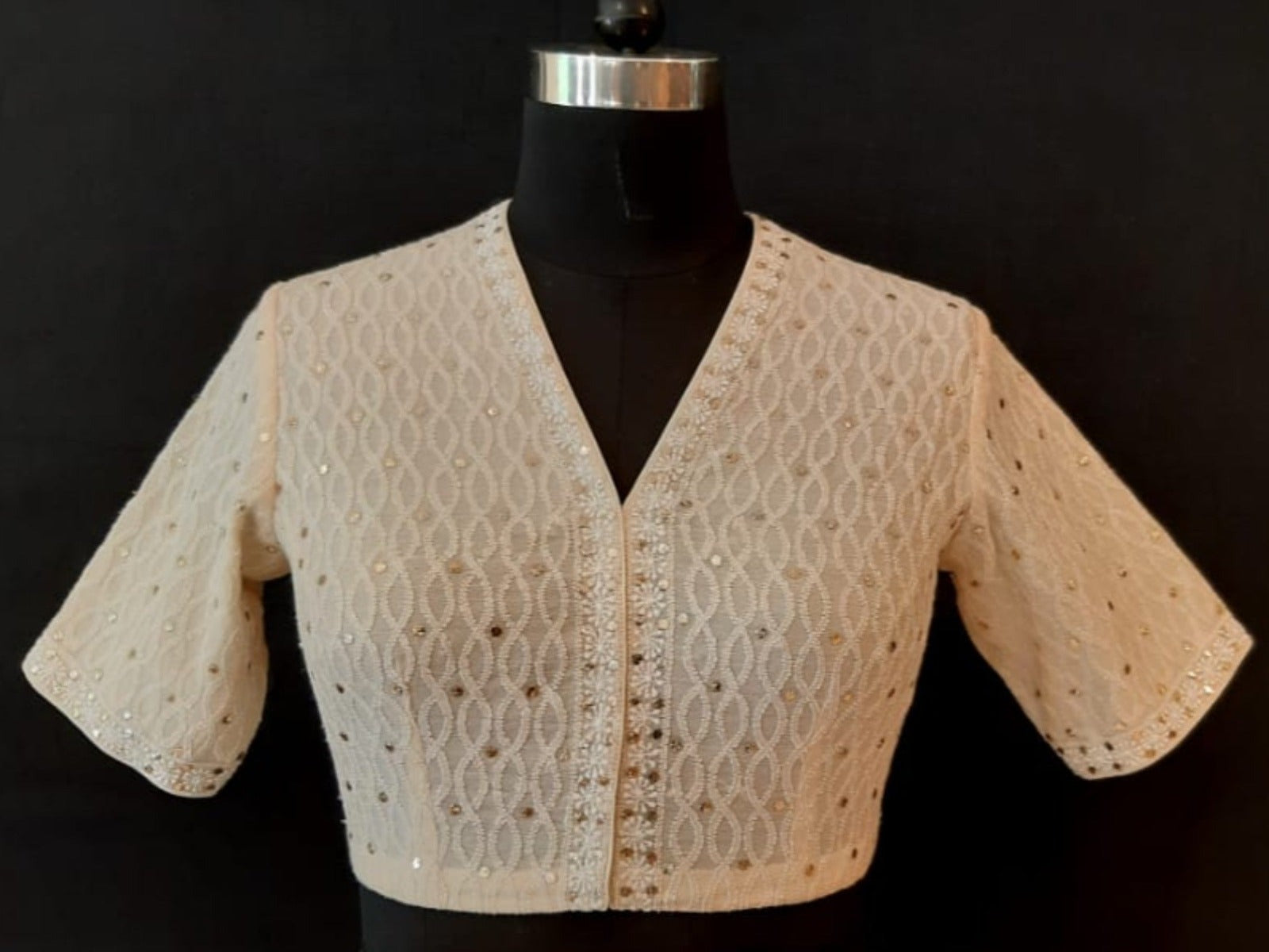 Tissue Chanderi Chikankari Robe Design Off White Blouse