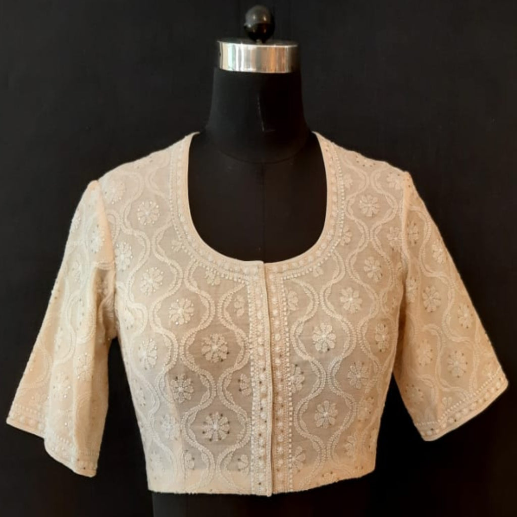 Tissue Chanderi Chikankari Kyarian Design Off White Blouse