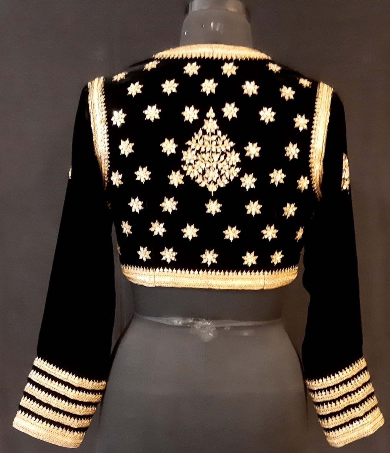 Velvet Dori Embroidery Small Flower Buti Black Blouse